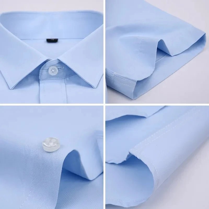 Business Dress Shirt Men Short Sleeve Autumn Spring Fashion Solid Casual Formal White Work Office Simple Basic Man Clothe S - 7XL - Kenner House Emporium