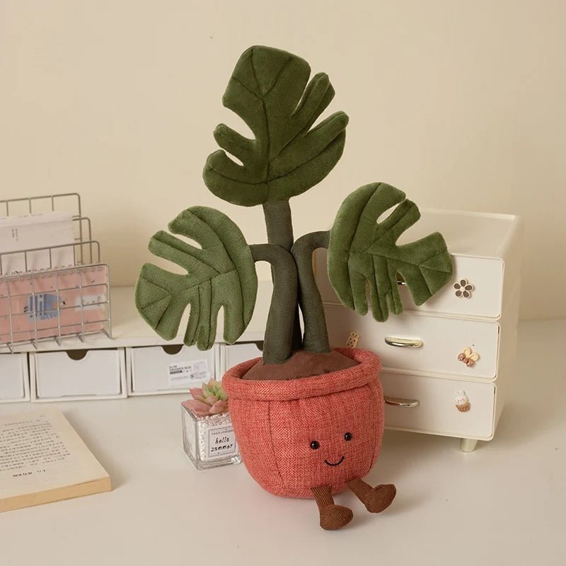 Plush Emulational Plants Amuseables Potted Monstera Deliciosa Stuffed Toys Fun Decoration For Home Kawaii Toy For Girls Gifts - Kenner House Emporium