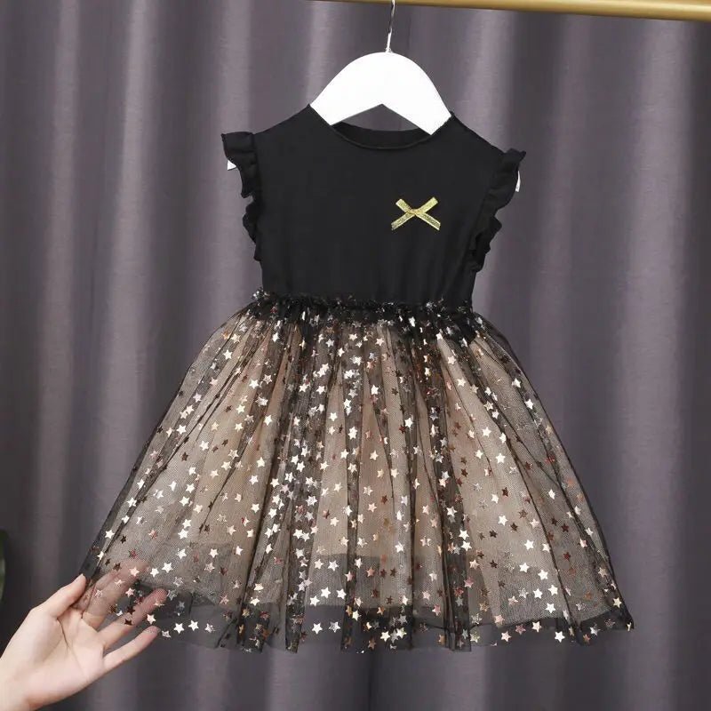 1 to 7 Years 2023 New Baby Dress Spring and Summer New Korean Girl Cotton Tutu Skirt Star Net Gauze Princess Dress - Kenner House Emporium