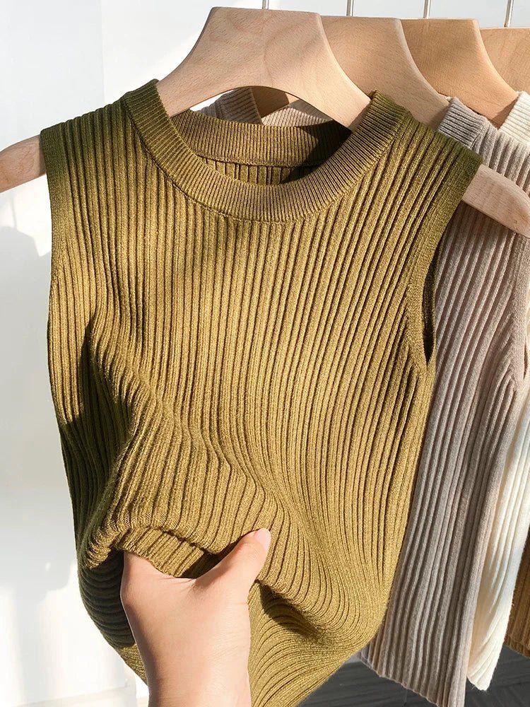 Summer Spring Tank Top Women Sleeveless Knitted T-Shirts Female Elastic Slim Casual Vests Crop Tops Waistcoat Pullover Shirts - Kenner House Emporium