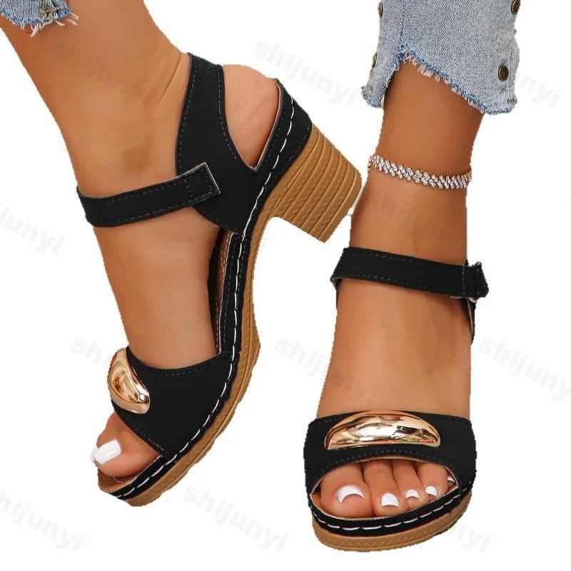 Women's Fashion Sandals 2025 Summer New Coarse Heel Leisure Comfortable Retro Outdoor Beach Cool Pumps Open Toes Elegant Sandals - Kenner House Emporium