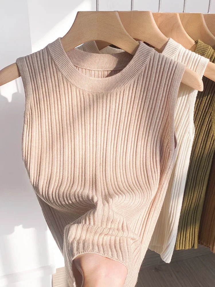 Summer Spring Tank Top Women Sleeveless Knitted T-Shirts Female Elastic Slim Casual Vests Crop Tops Waistcoat Pullover Shirts - Kenner House Emporium