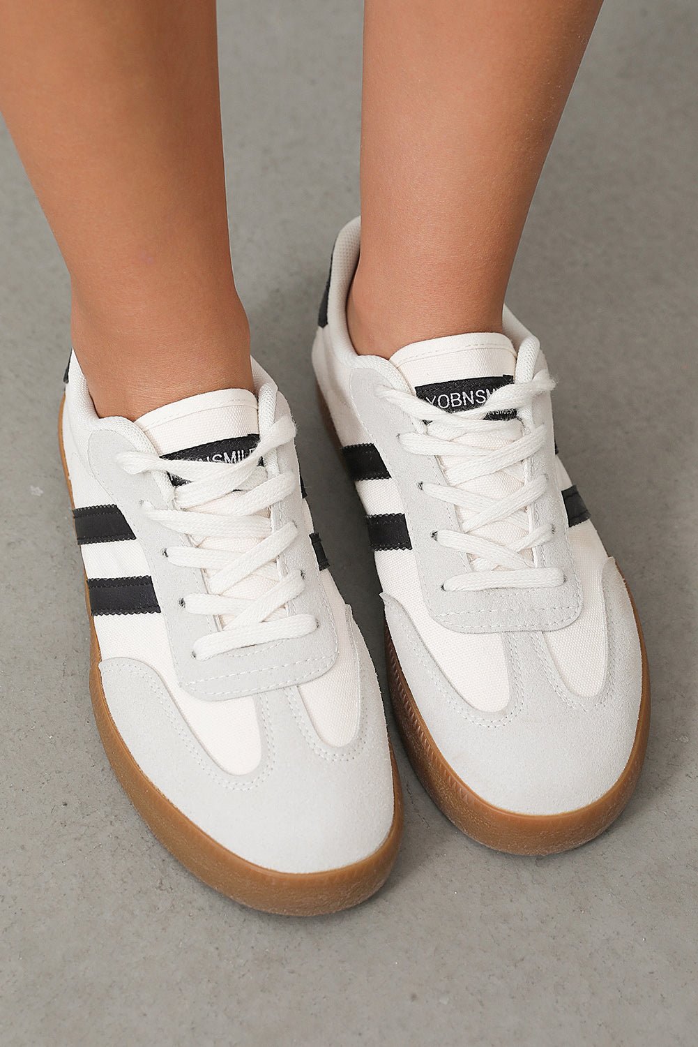 White Striped Lace Up Flat Sneakers - Kenner House Emporium