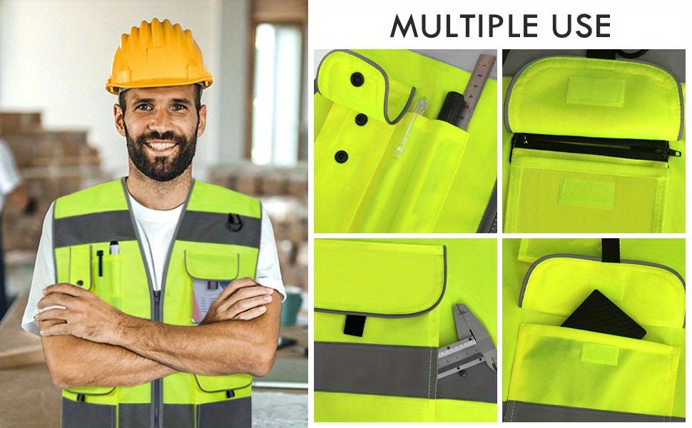 TCCFCCT Safety Vest for Men Women 9 Pockets High Visibility Reflective Vest for Safety, Premium 120g Fabric with Reinforced Sewing, Hi Vis Construction Work Vest for Surveyors, Drivers and Warehouse, Meets ANSI/ISEA Standards - Kenner House Emporium