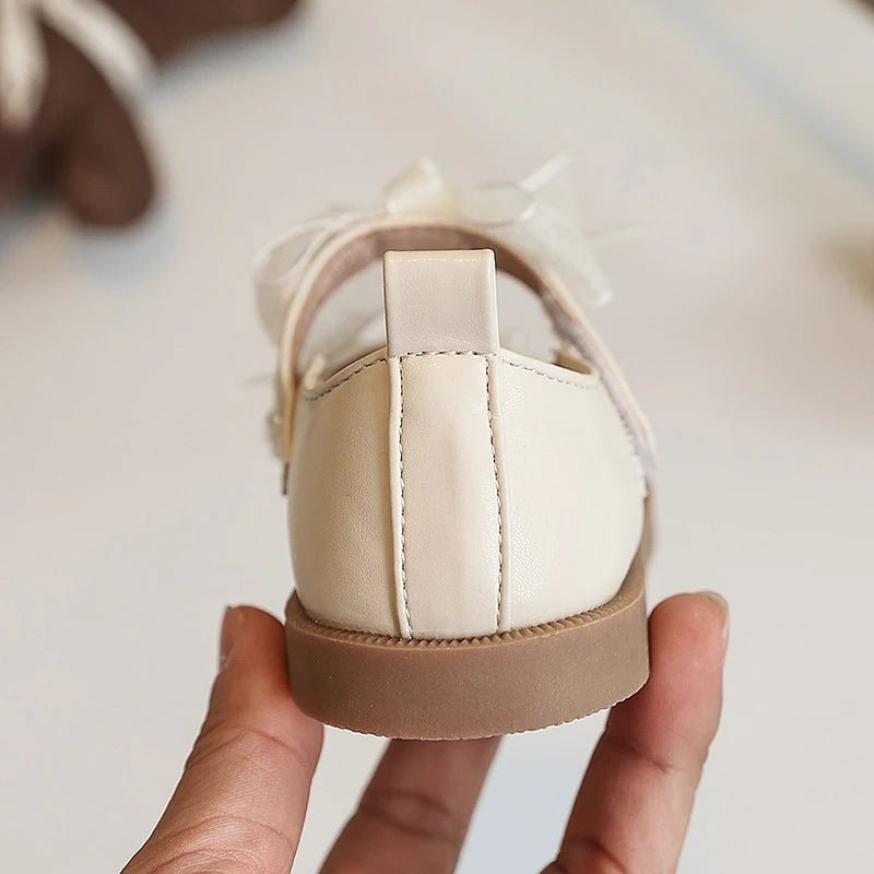 Baby Girls Leather Shoes for Wedding Party Princess Kids Flat Mary Janes Lace Bowtie with Beading 2025 Spring Children Flats New - Kenner House Emporium