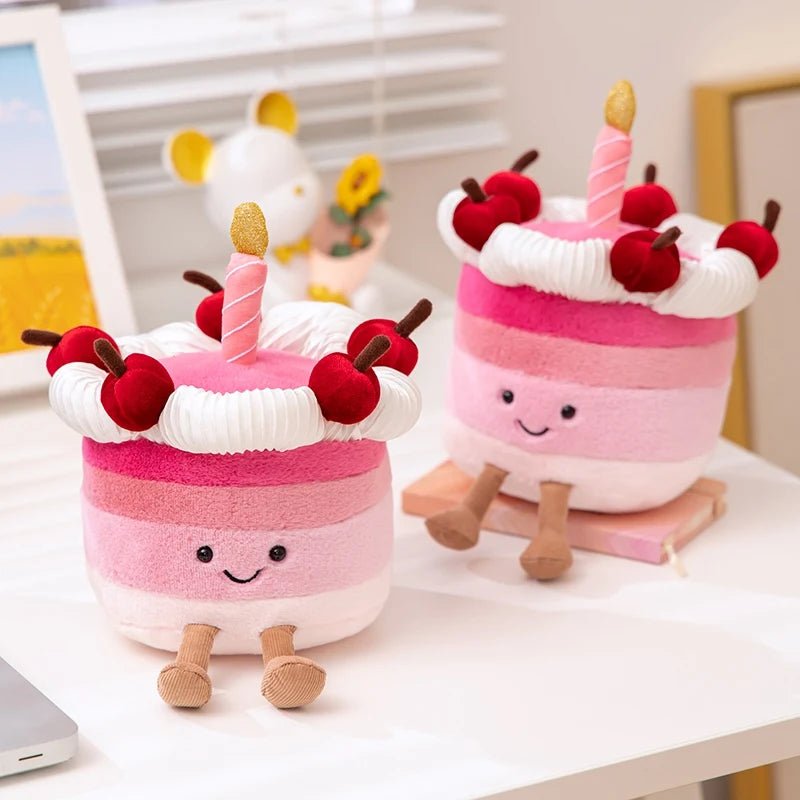 Kawaii Smile Cake Plush Toys Soft Stuffed Dessert Dolls with Candle Cherry Birthday Xmas Gift For Kids Cuddly Home Party Decor - Kenner House Emporium