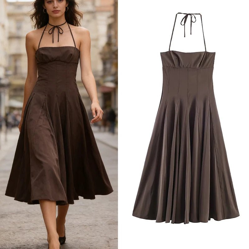 Women's Dress 2026 New Fashion Spring Summer Halter neck Midi Dress for Women Casual Chic Personality Spaghetti Strap Dress - Kenner House Emporium