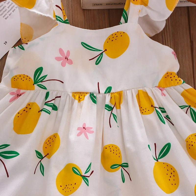 2Pcs/SetSummer girls dress children's clothing new small suspender bow orange print vest skirt with hat as a gift - Kenner House Emporium