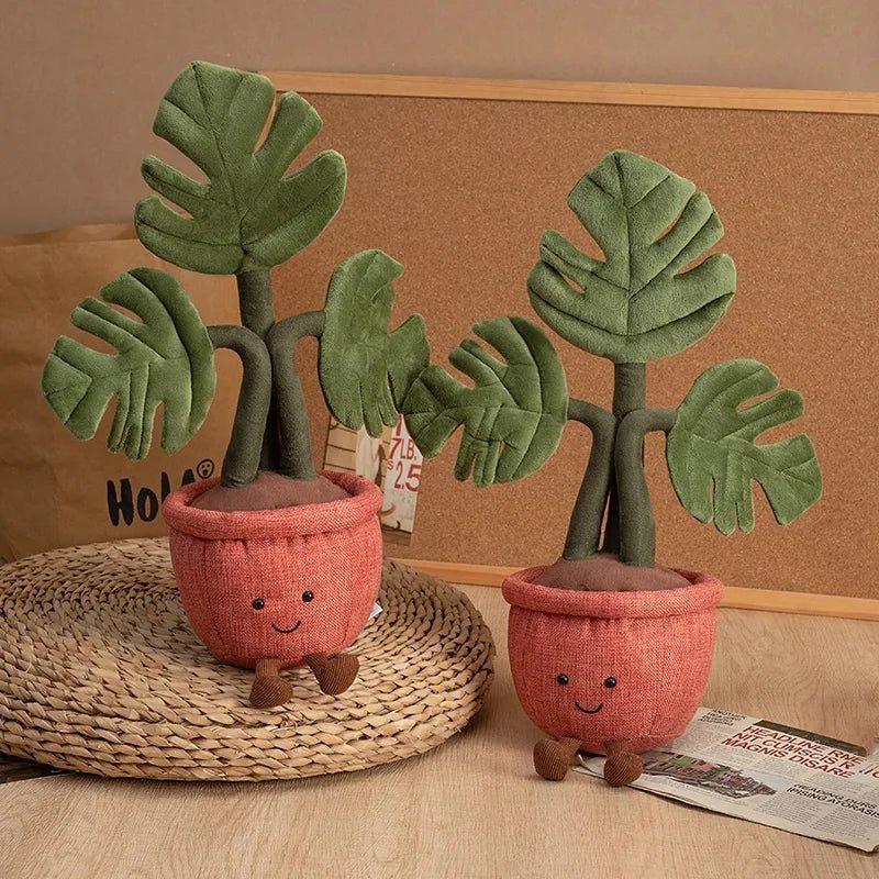 Plush Emulational Plants Amuseables Potted Monstera Deliciosa Stuffed Toys Fun Decoration For Home Kawaii Toy For Girls Gifts - Kenner House Emporium